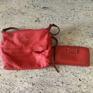 Kate spade red leather crossbody and wallet set